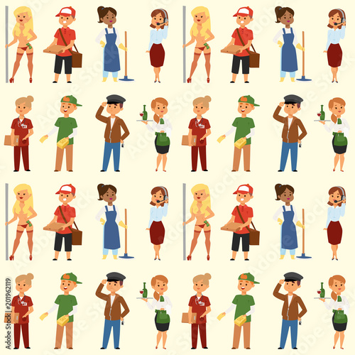 People part-time job professions vector set characters temporary job recruitment concept. Different workers or time unemployed. Young career start boys and girls part time workers opportunity looking