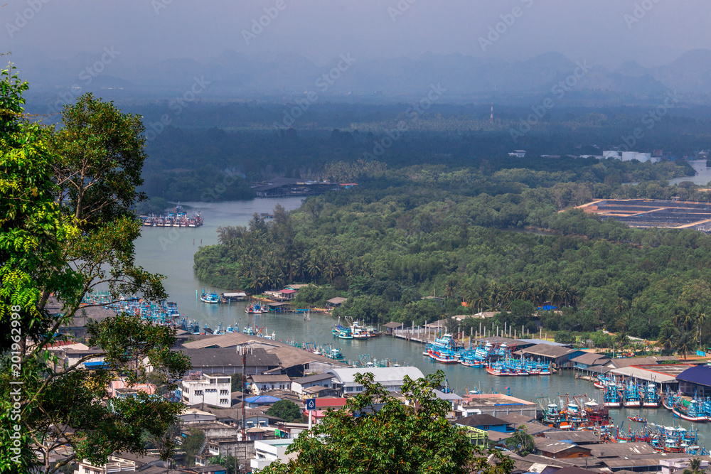 Pak Nam Chumphon. View from Khao (Hill) Matsee Viewpoint in Chumphon province, Thailand