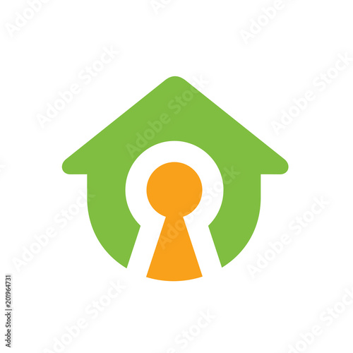House symbol with keyhole, Vector logo design