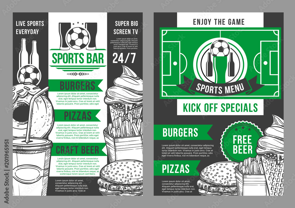 Naklejka premium Vector soccer sports bar football pub menu design