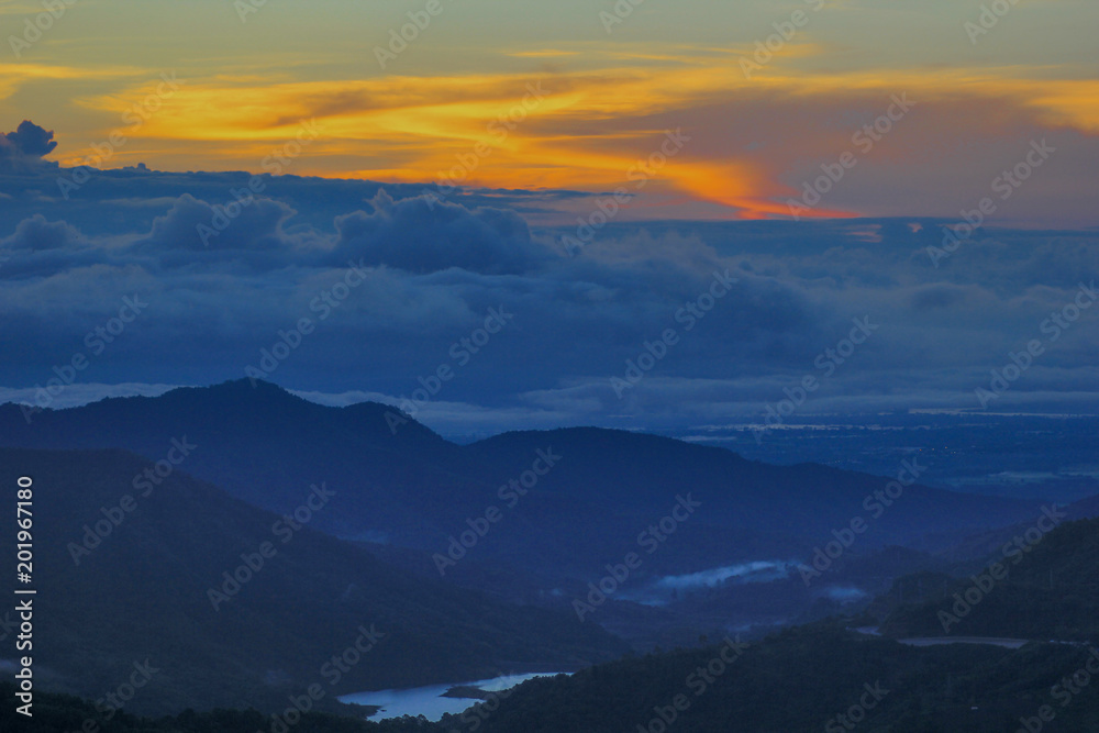 Fototapeta premium PHASORNKAEW Temple background of mountain natural/Beautiful Landscape form Pino Latte cafe at Khao Kho Phetchaboon Province ,travel toThailand