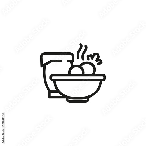Bowl with hot borscht and sour cream line icon