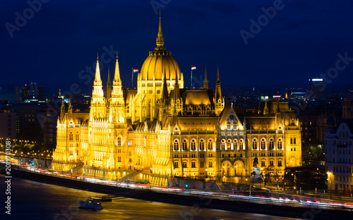Parlament in Budapest is hungarian landmark in night light