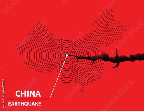 China Earthquake concept on cracked map