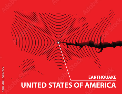 USA Earthquake concept on cracked map