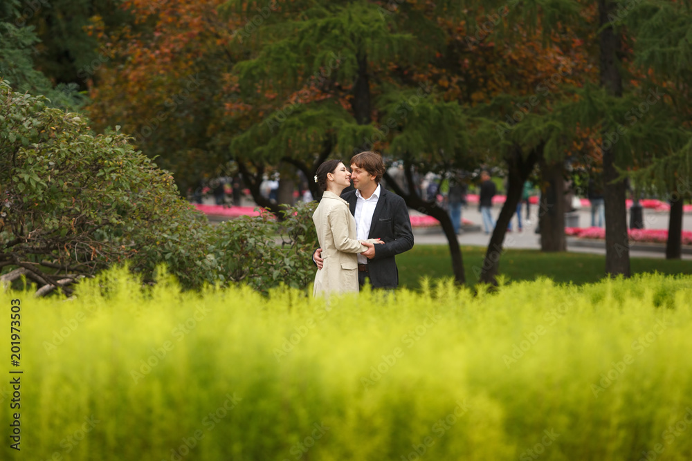 Young married couple kissing