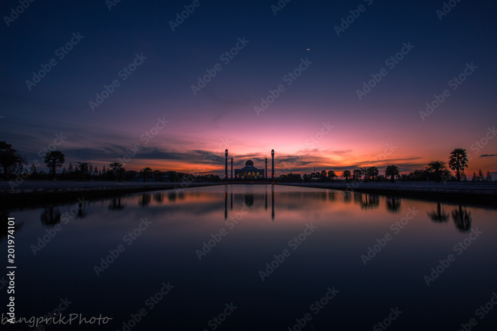 Landscape of beautiful sunset sky at Central Mosque, hat yai,Songkhla province, Southern of Thailand.
