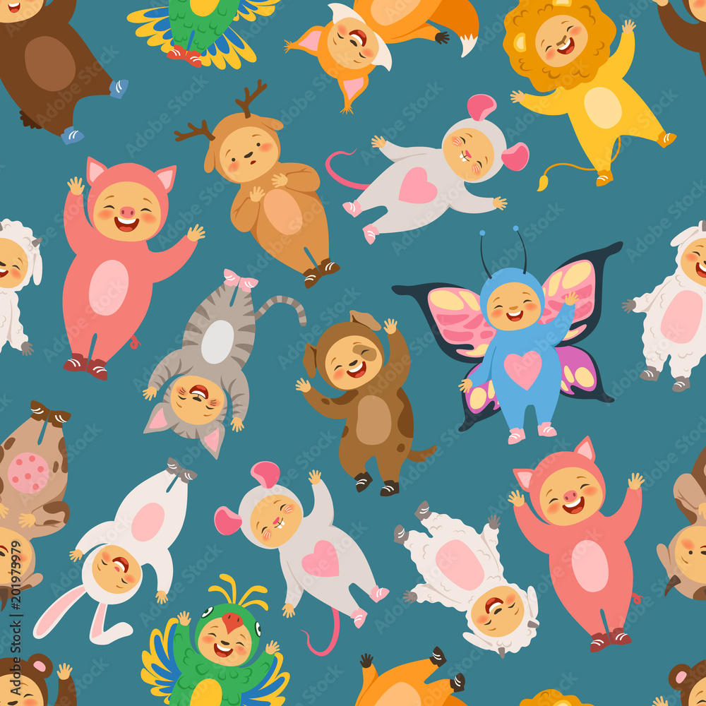Seamless pattern with illustrations of kids in carnival costumes Seamless pattern with illustrations of kids in carnival costumes