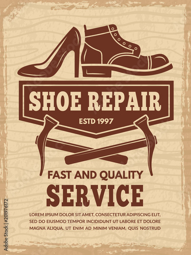 Poster with illustrations of shoe repair workshop