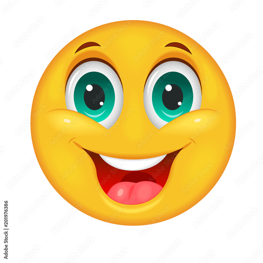 Smiling smiley face. Smiling big yellow smiley face on white background. Funny  smiley face. Stock Vector | Adobe Stock