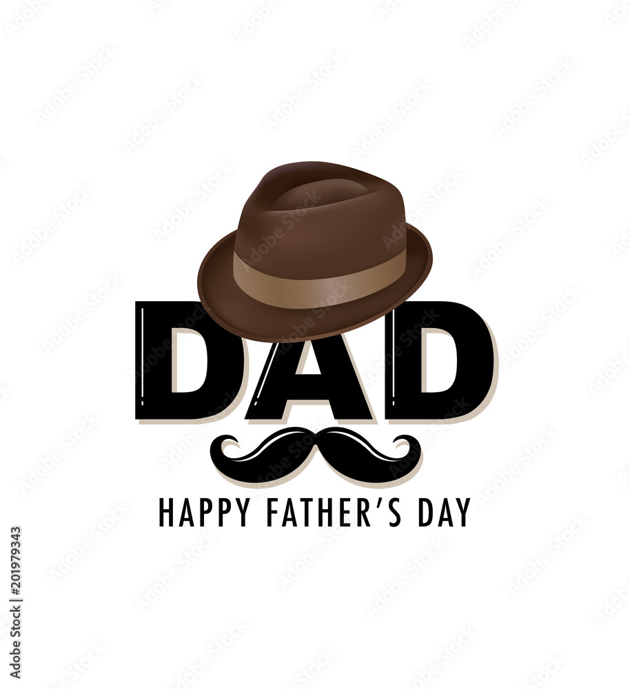 Happy Father's Day greeting card with typography design, hat and