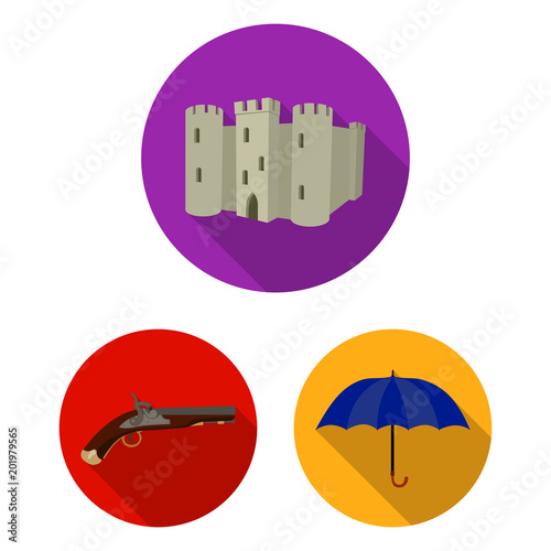 England country flat icons in set collection for design.Travel and attractions vector symbol stock web illustration.