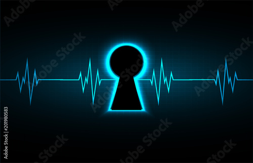 Safety concept, Closed Padlock on digital background, cyber security, Blue abstract hi speed internet technology background illustration. key vector