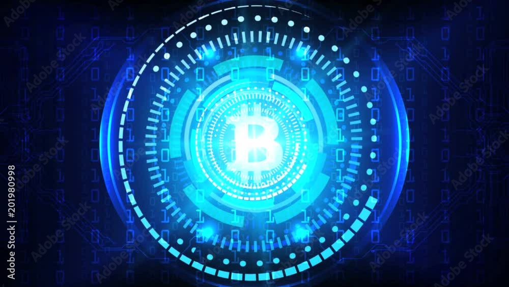 Abstract animation of bitcoin currency digital technology