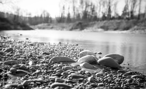 Aarau, Switzerland - March 2018: Stone bank at the river Aare