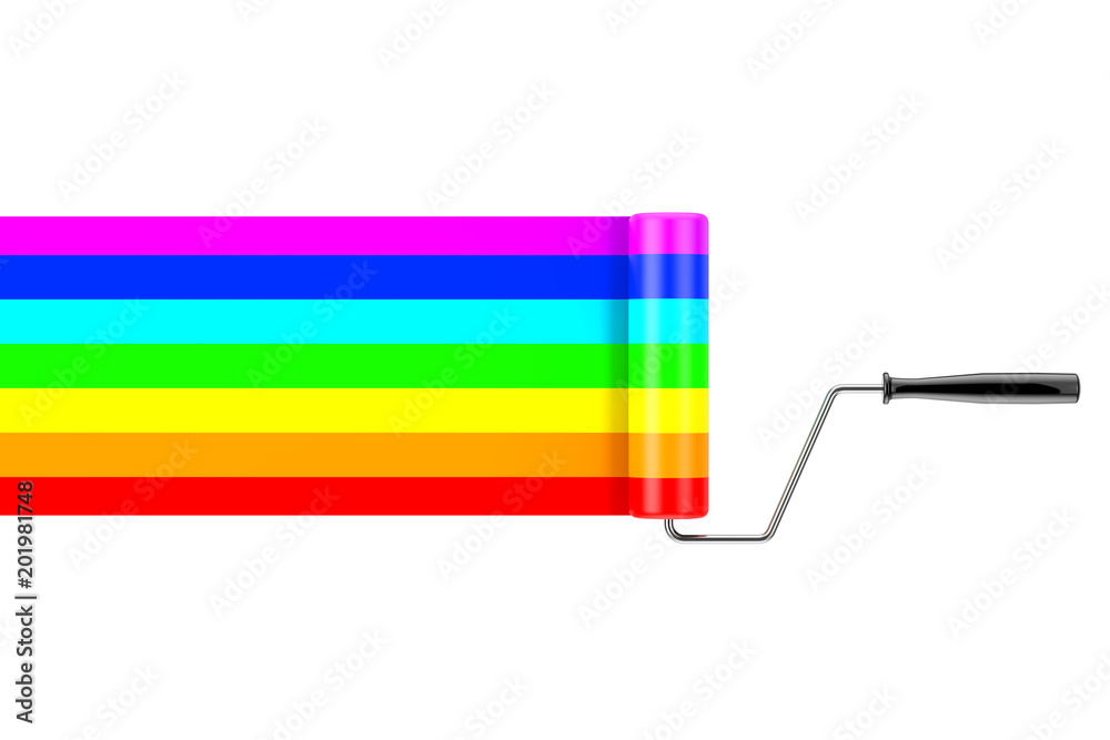 Paint Roller and Rainbow Color Strokes. 3d Rendering Stock Illustration |  Adobe Stock