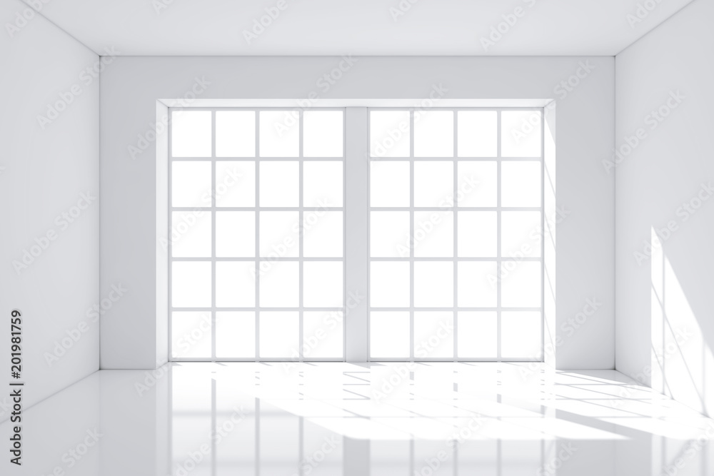 White Empty Room with Walls and Big Window. 3d Rendering White Empty Room with Walls and Big Window. 3d Rendering