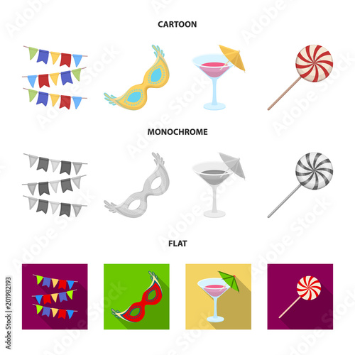 Garlands, cocktail and other accessories at the party.Party and partits set collection icons in cartoon,flat,monochrome style vector symbol stock illustration web. photo
