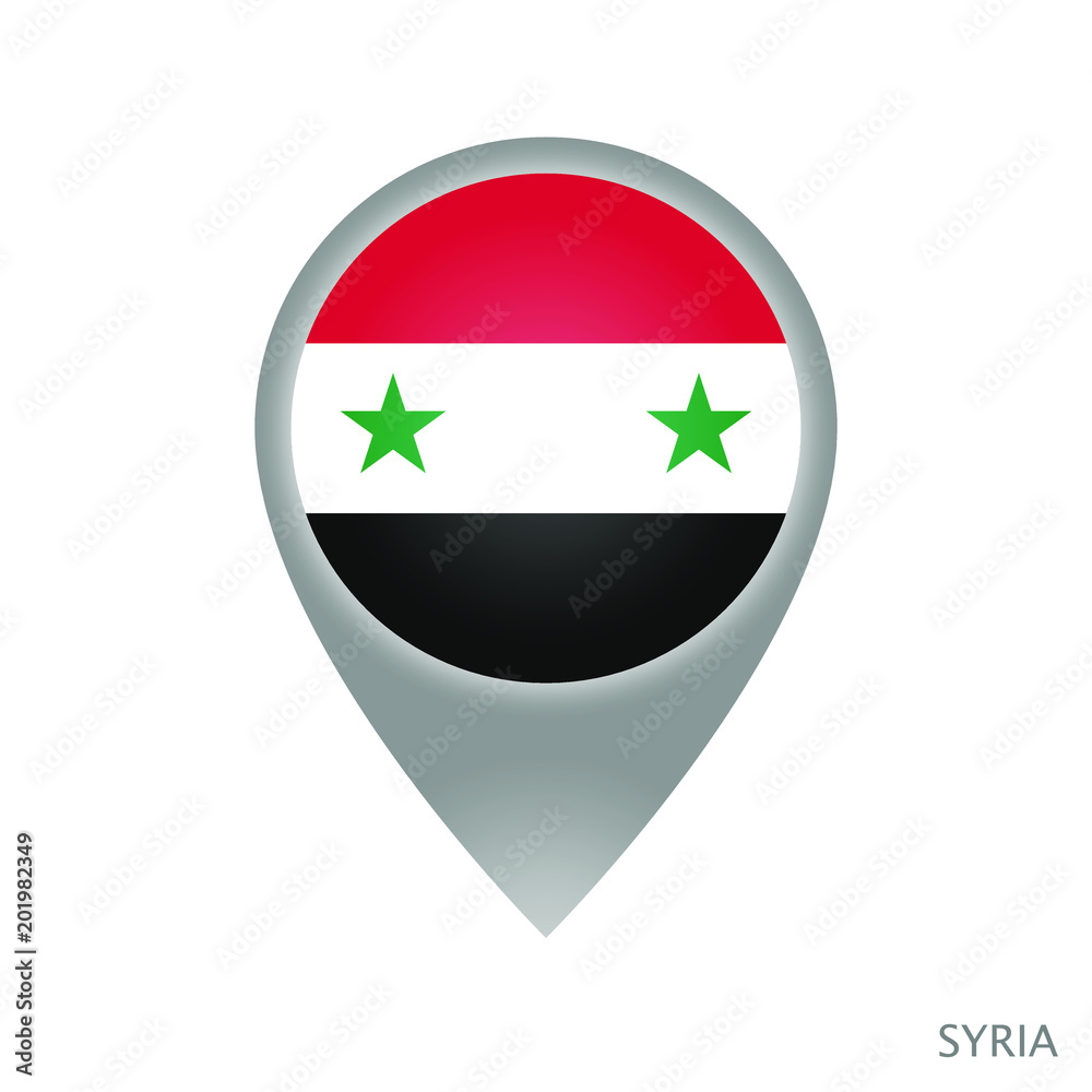 Map pointer with flag of Syria. Gray abstract map icon. Vector Illustration. Map pointer with flag of Syria. Gray abstract map icon. Vector Illustration.