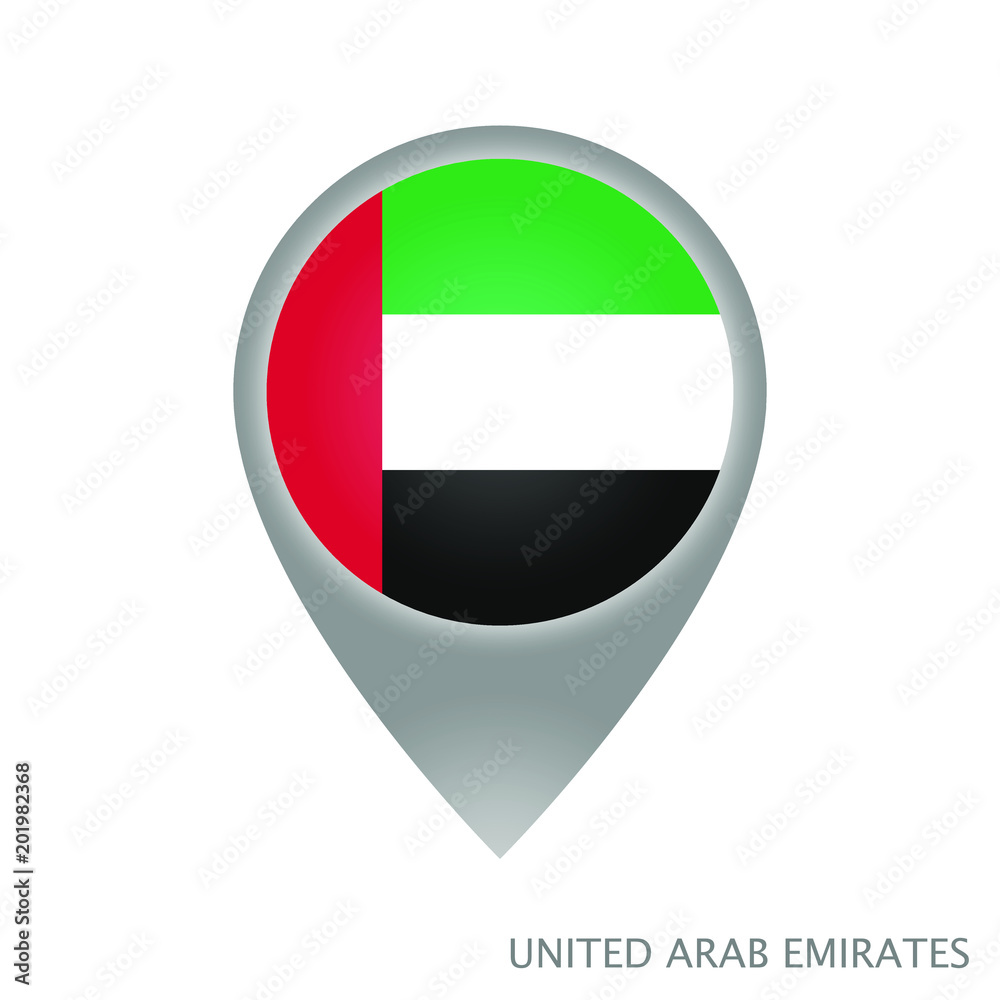 Map pointer with flag of United Arab Emirates. Gray abstract map icon. Vector Illustration. Map pointer with flag of United Arab Emirates. Gray abstract map icon. Vector Illustration.