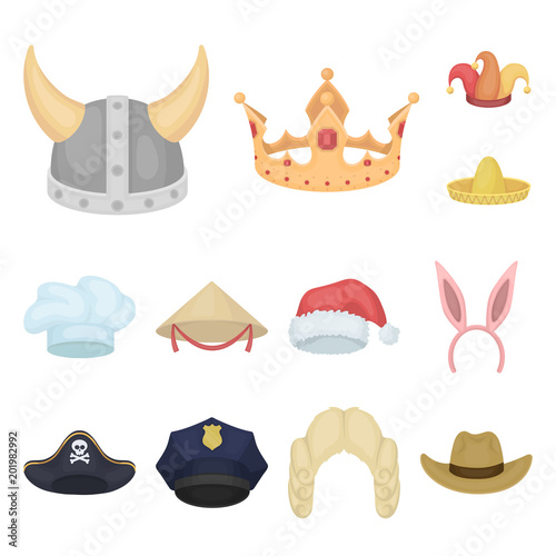 Different kinds of hats cartoon icons in set collection for design.Headdress vector symbol stock web illustration.