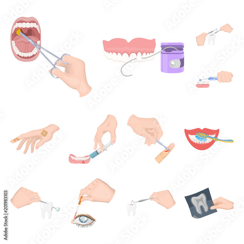 Manipulation by hands cartoon icons in set collection for design. Hand movement in medicine vector symbol stock web illustration.