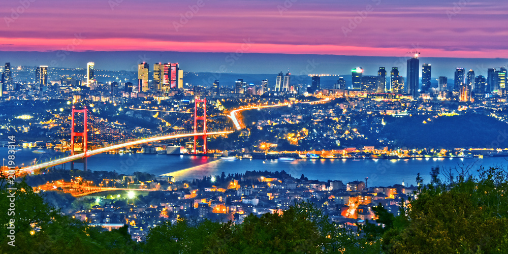 Obraz premium Panoramic view of Istanbul with the Bosphorus Bridge