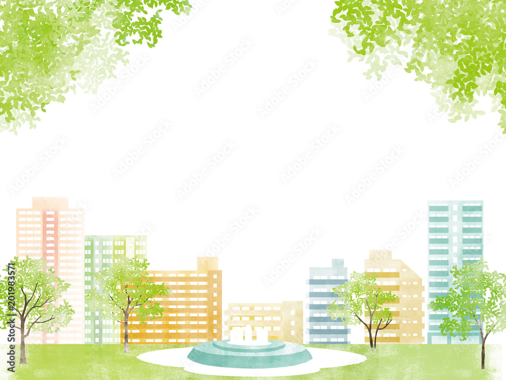 街並み 新緑イラスト Stock Illustration Adobe Stock