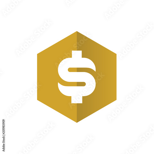 Dollar Money Symbol Combined With Gold Hexagon, Vector Illustration Design