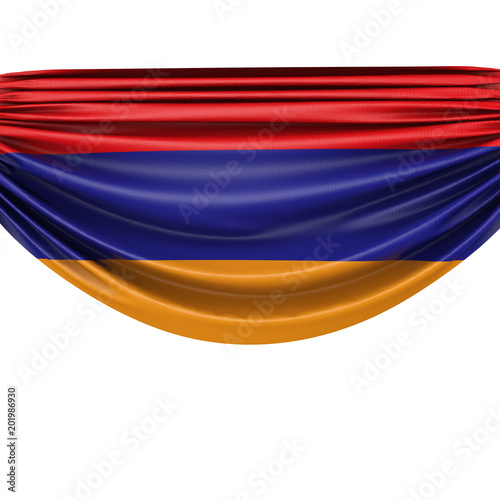 Armenia national flag hanging fabric banner. 3D Rendering