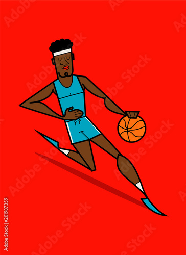 young African American basketball team player, vector illustration