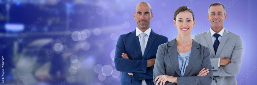 Business people and City with flare light source Business people and City with flare light source