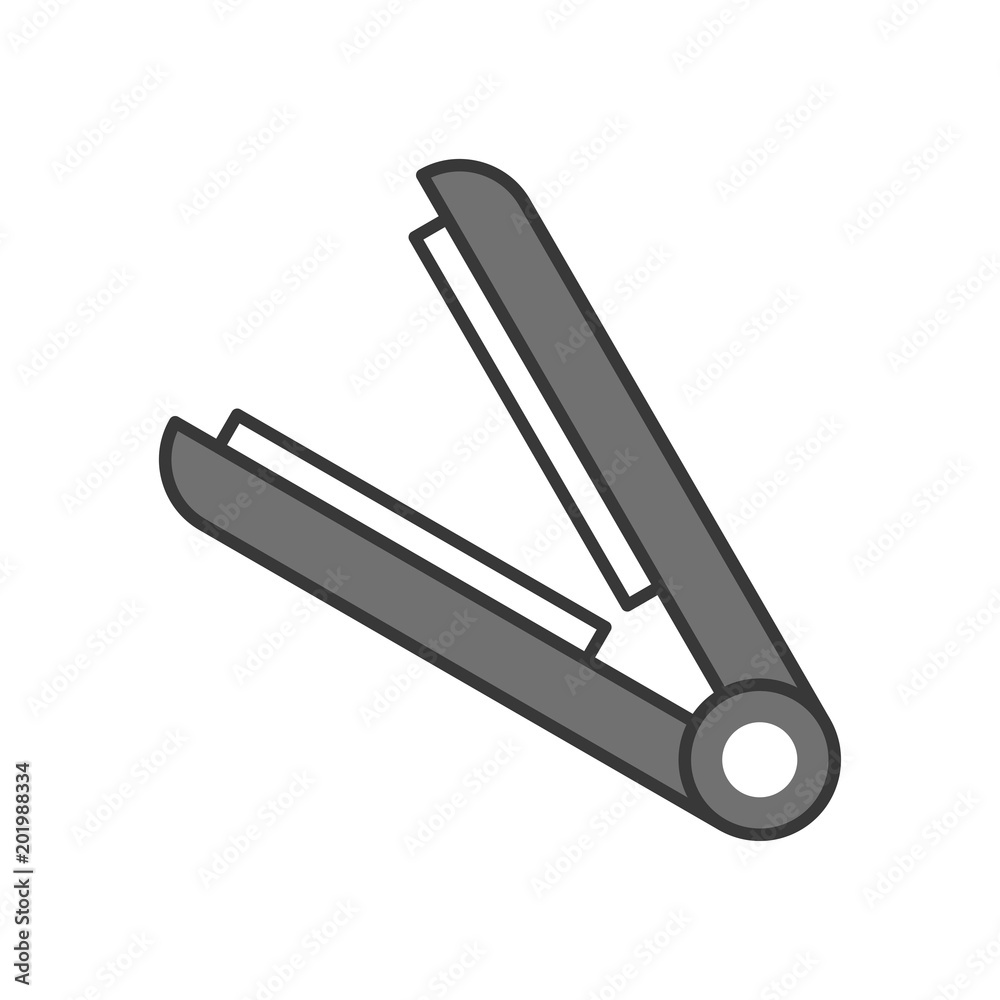 flat iron, hair styling tool, Filled outline icon flat iron, hair styling tool, Filled outline icon