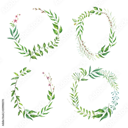 Vector watercolor Floral Frame Collection. Set of cute retro leaf arranged un a shape of the wreath