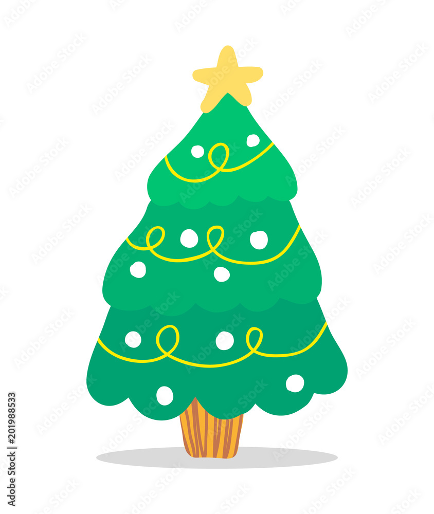 Decorated Christmas Tree with Garlands and Star Decorated Christmas Tree with Garlands and Star