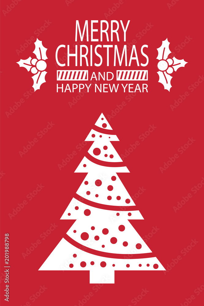 Merry Christmas Happy New Year Postcard with Tree Merry Christmas Happy New Year Postcard with Tree
