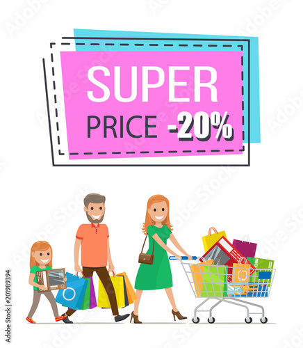 Super Price Promo Sticker Family Shopping Trolley