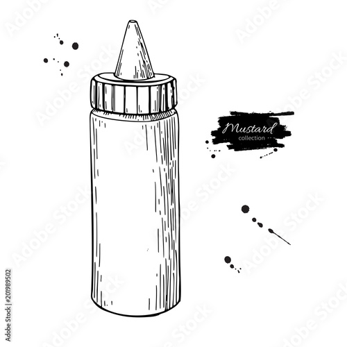 Mustard, ketchup or mayonnaise sauce bottle. Vector drawing. Foo