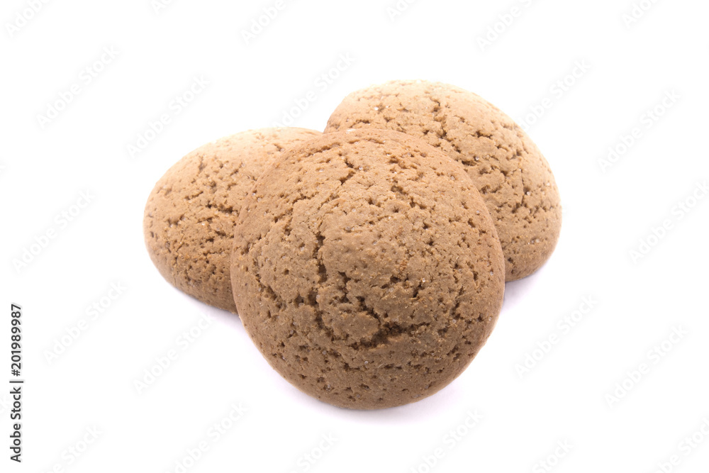 Three round oatmeal cookies on white background
Three round oatmeal cookies on white background