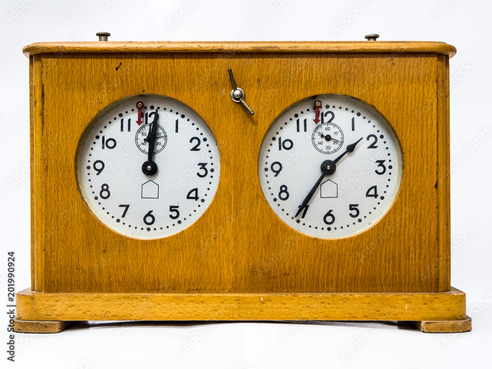 Wooden chess clock on a white background