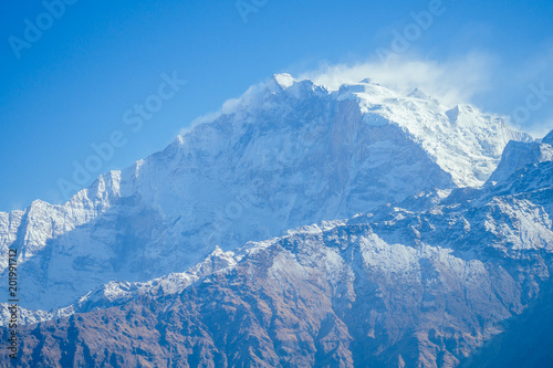 beautiful view of the landscape of the Himalayan mountains. Snow-covered mountain peaks. trekking concept in the mountains © yurakrasil