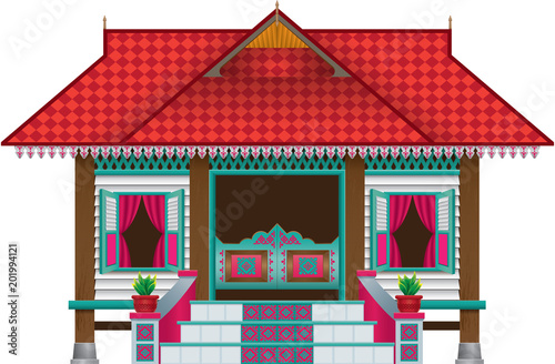 A beautiful traditional wooden Malay style village house.