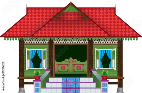 A beautiful traditional wooden Malay style village house.