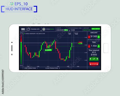 HUD interface - web application, stock exchange on a white phone screen on a gray background