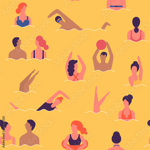 People on a beach. Seamless vector pattern