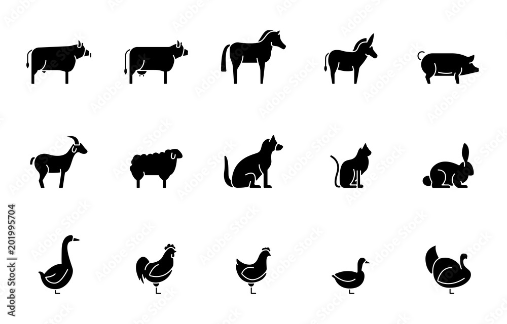 Tiere auf dem Bauernhof Iconset - Schwarz