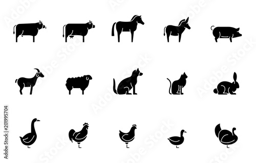 Tiere auf dem Bauernhof Iconset - Schwarz