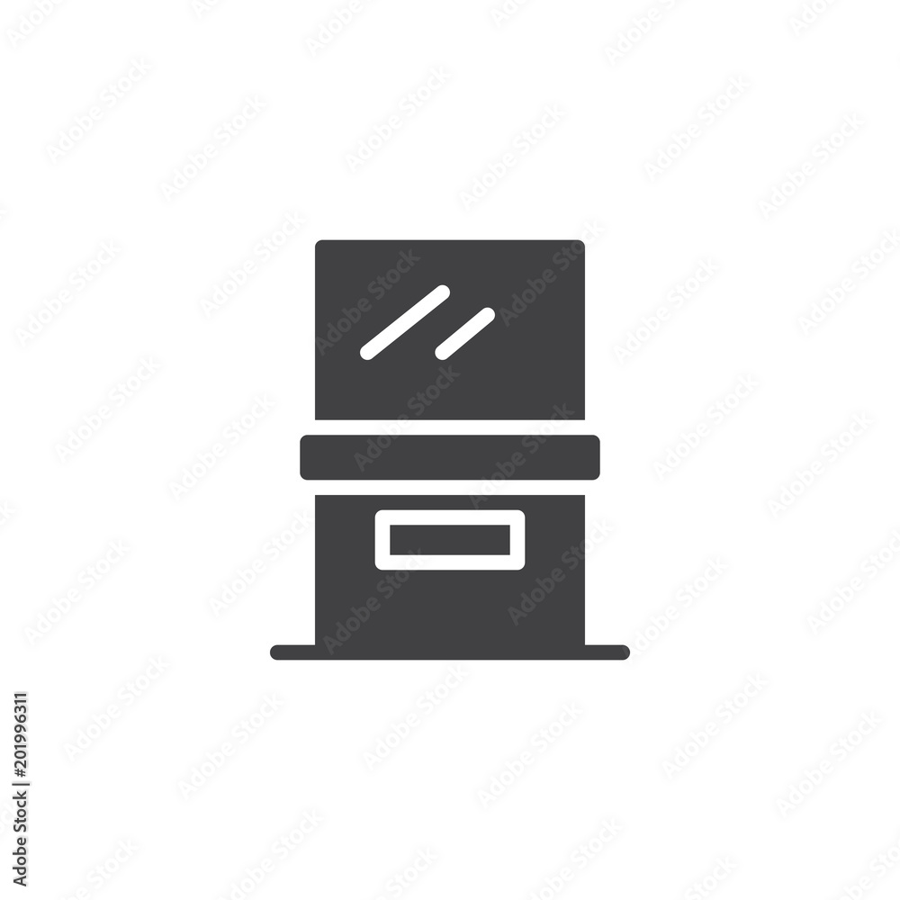 Empty glass showcase display vector icon. filled flat sign for mobile concept and web design. Museum glass showcase for exhibitsimple solid icon. Symbol, logo illustration. Pixel perfect Empty glass showcase display vector icon. filled flat sign for mobile concept and web design. Museum glass showcase for exhibitsimple solid icon. Symbol, logo illustration. Pixel perfect