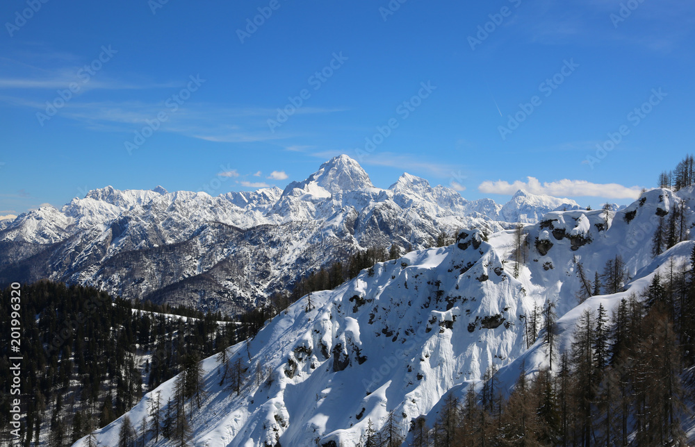 panoramic view of alps from the Lussari Mount in the Region call