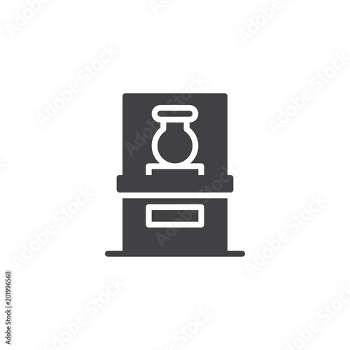 Antique vase in museum vector icon. filled flat sign for mobile concept and web design. Vase in glass showcase simple solid icon. Symbol, logo illustration. Pixel perfect vector graphics © alekseyvanin